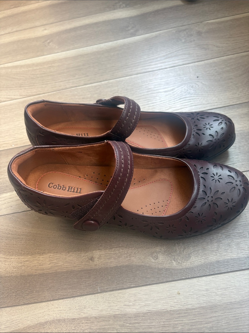 Cobb Hill Brown/Redish Mary Jane’s with Floral Cutouts